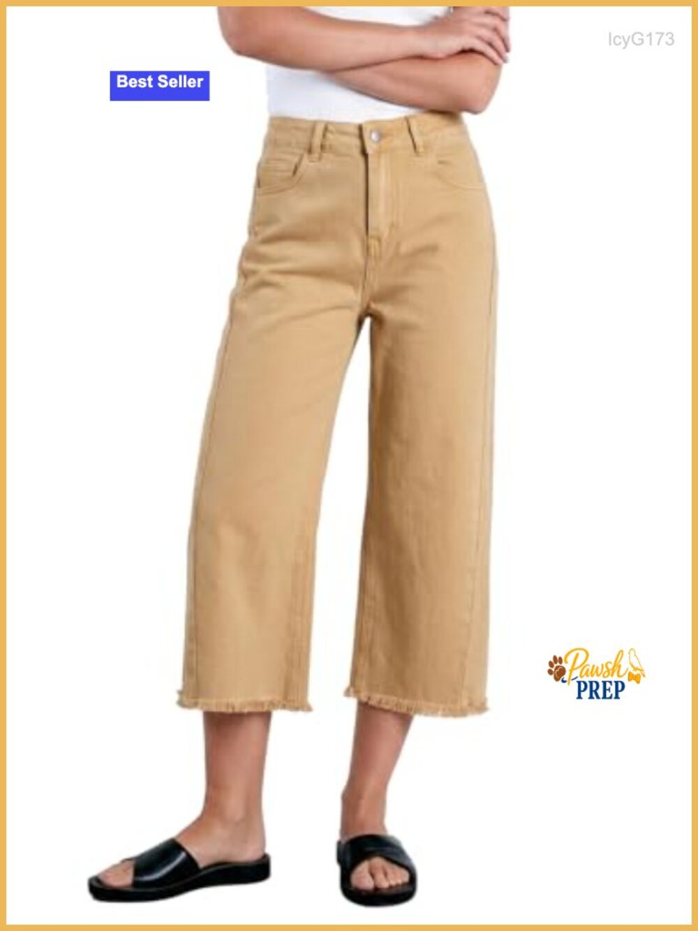 High Waisted Wide Leg Capri Jeans Raw Hem Stretchy Denim Pants